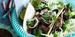 Forget the sour cream overdose:Neil Perry's duck carnitas tacos.