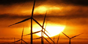 Wind turbines in Spearville,Kansas. President Biden argued that technological gains and demands for wind and solar infrastructure would create work that would more than make up for job losses.