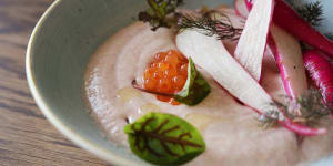 Completely delicious:whipped roe and radishes at Brigade Dining.