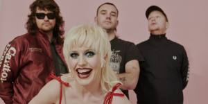 Taylor with fellow members of Amyl and the Sniffers,(from left) guitarist Dec Martens,28,drummer Bryce Wilson,27,and bassist Gus Romer,26. 
