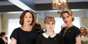 The cast of the 2018 film Ladies In Black,from left:Alison McGirr as Patty Williams,Angourie Rice as Lisa Miles,and Rachael Taylor as Fay Baines.