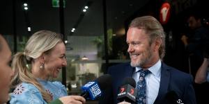 Craig McLachlan with his partner Vanessa Scammell after the not guilty verdict was announced.