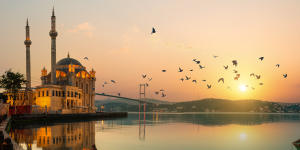 Ortakoy Mosque and Bosphorus bridge in Istanbul,Turkey.