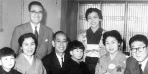 Prime Minister Nobusuke Kishi with Yoko Abe,Shintaro Abe and grandson Shinzo Abe (centre). 