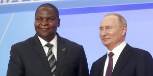 Russian President Vladimir Putin,right,and President of the Central African Republic Faustin Archange Touadera at a ceremony of the Russia-Africa summit in Sochi,Russia last year.