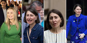 Power dressing,2022 style ... Jodie Haydon (left) and Gladys Berejiklian in Review.