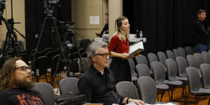 Nuttall,director Simon Phillips and Miller-Heidke in Bananaland rehearsals.