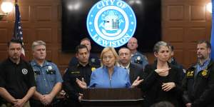 Governor Janet Mills speaks during a news conference in the aftermath of a mass shooting,in Lewiston,Maine,