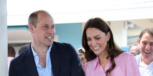 Prince William,Duke of Cambridge and Catherine,Duchess of Cambridge in Great Abaco,the Bahamas on Saturday.