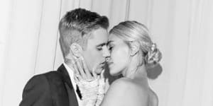 Hailey Bieber just started a trend in logo wedding dressing