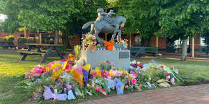The memorial in Daylesford on Tuesday morning for the five people killed in the accident in November.