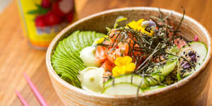 The salmon poke bowl.