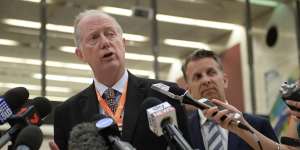 Sydney Trains chief executive Howard Collins fronts the media on Wednesday.