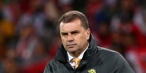 Game face:Socceroos coach Ange Postecoglou won't be fronting the cameras for the squad announcement.