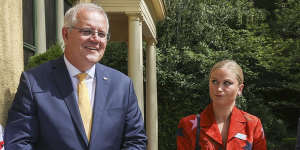 Grace Tame and former PM Scott Morrison at the Australian of The Year function in January.