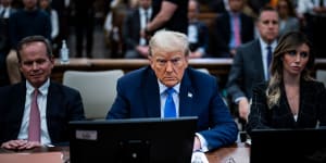 Former US president Donald Trump waits to take the witness stand at the New York Supreme Court.