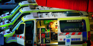 A paramedic at work inside an ambulance parked at Box Hill Hospital,one of the worst hospitals in the state for ambulance ramping.