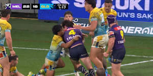Nick Meaney gets it done with less than two minutes on the clock to win it for the Melbourne Storm. 