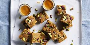 Adam Liaw's cardamom and pistachio fudge.