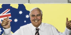 A Clive Palmer’s United Australia Party billboard on the Bruce Highway near Mackay during the 2019 federal election. 