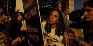 Stav Levi,the girlfriend of 28-year-old Idan Shtivi,at the Tel Aviv vigil.