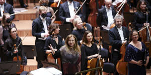 Simone Young and the Sydney Symphony Orchestra after the season-opening performance of Mahler’s Fifth Symphony.