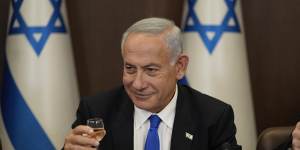 Newly sworn in Israeli Prime Minister Benjamin Netanyahu makes a toast during a cabinet meeting in Jerusalem last week.