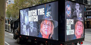 Trucks featuring the controversial slogan have been travelling around Melbourne since May. 