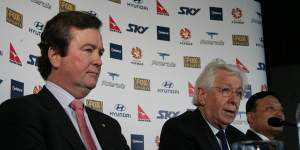 Chairman of the Football Federation of Australia Frank Lowy and CEO John O Neill at A-league launch in Sydney. 
