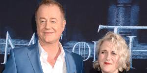 Owen Teale and his wife,Sylvestra Le Touzel,at the sixth-season premiere of Game of Thrones in Hollywood.