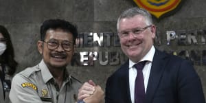 Agriculture Minister Murray Watt with his Indonesian counterpart Syahrul Yasin Limpo.