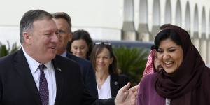 US Secretary of State Mike Pompeo with Saudi Ambassador Princess Reema Bint Bandar in 2020. 