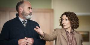 Marty Sheargold as the conflict-averse Ray with Kitty Flanagan in a scene from Fisk.