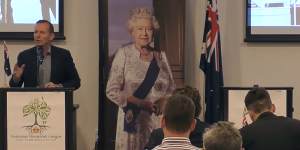 Former prime minister Tony Abbott in 2018,addressing the Australian Monarchist League.