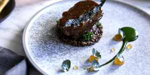 Beef cheek with blue lentils and Tuscan cabbage.