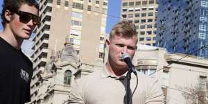 Blair Cottrell,who was briefly the head of the United Patriots Front,at a rally in Melbourne.