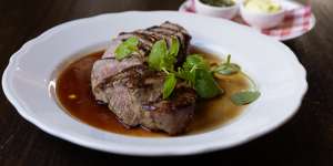 The go-to dish:Lovingly tended porterhouse steak.