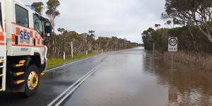 The Inverloch-Venus Bay Road flooded in August,inundating the only road into Venus Bay. 