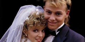 Kylie Minogue and Jason Donovan,who famously played Charlene and Scott in Neighbours.