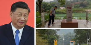 Composite:Xi Jinping,China-Vietnam border in Detian Village