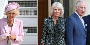 How it started v how it finished:Queen Camilla arriving on day one of the King’s tour of France at Orly airport and on the third and final day at the Elysee Palace.
