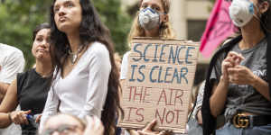 Many protestors wore masks as they listened to calls for action.