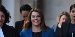 Sarah Hanson-Young outside the Federal Court on Monday.