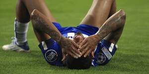 Porto’s Galeno in anguish after a missed chance against Inter Milan.
