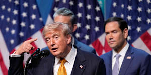 President Donald Trump at a news conference in Ankara.