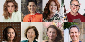 The resolvers:(top row) Nathalie Morris,Narelda Jacobs,Jane Harper,Brenda L. Croft,(bottom row) Lisa Millar,Suzanne Cotter,Clare Bowditch,Craig Silvey.