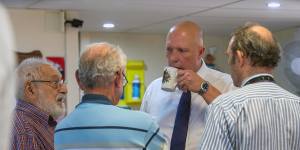 Defence minister Peter Dutton,visiting a Men’s Shed in Old Petrie town.