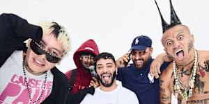Sydney-based rap collective Lonely Souljaz are taking over:(from left) Shotta,4orttune,DON!,Jords and lil golo.