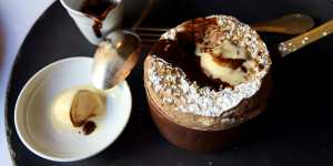 Chocolate souffle made by Guy Grossi at Grossi Florentino.