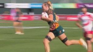 Maddison Levi cut through the Japanese defence as Australia routed its opponent 66-0 in Dubai in 2023.